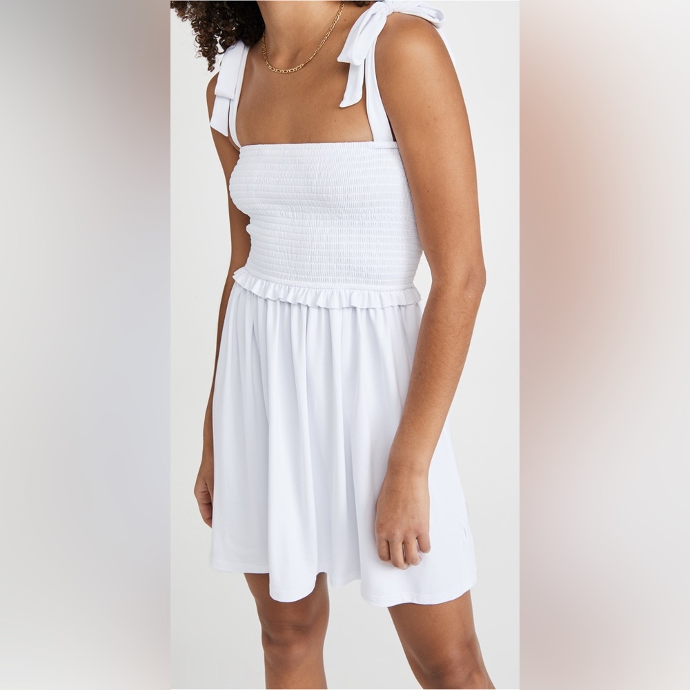 Susana Monaco Revolve NWT Smocked Bodice Shoulder Tie Mini Dress White Sugar M